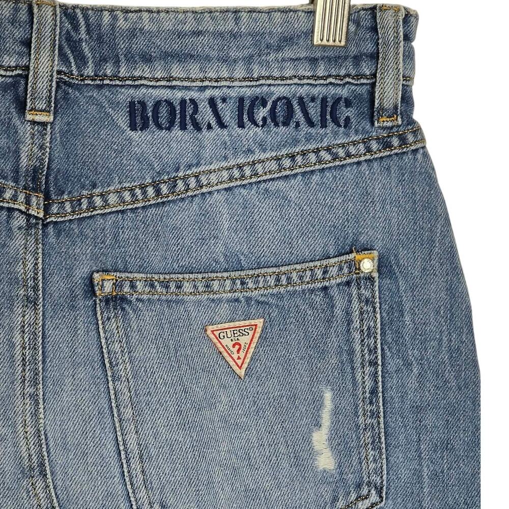 GUESS Women’s Denim Mini Skirt Size 27 High Rise Distressed Raw Hem Light Wash - Picture 14 of 14